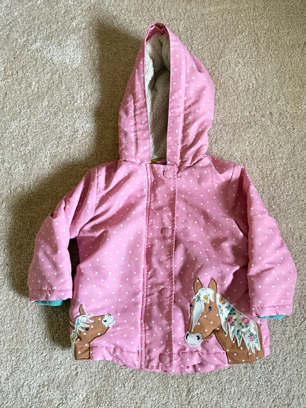 Mini Boden Baby Spotty Horses Shower-Proof Coat 12-18M